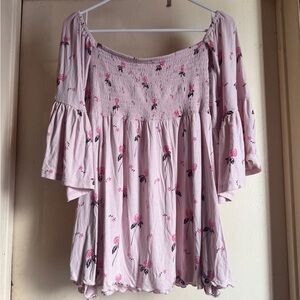 Free People Light Pink Floral Blouse